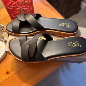 Franco Sarto Black Leather Slide Sandals